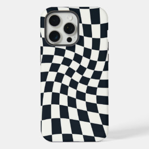 Retro Black White Checked Warped Chequered  iPhone 15 Pro Max Case