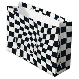 Retro Black White Checked Warped Chequered  Large Gift Bag