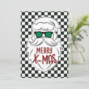 Retro Black White Checkered Santa Claus Christmas Holiday Card