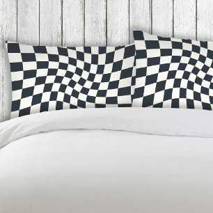 Retro Black White Checks Warped Checkered Dorm Pillowcase