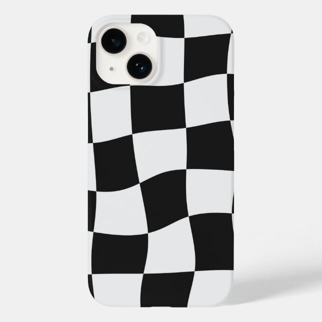 Retro Black & White Checks Warped Chequerboard Case-Mate iPhone Case (Back)