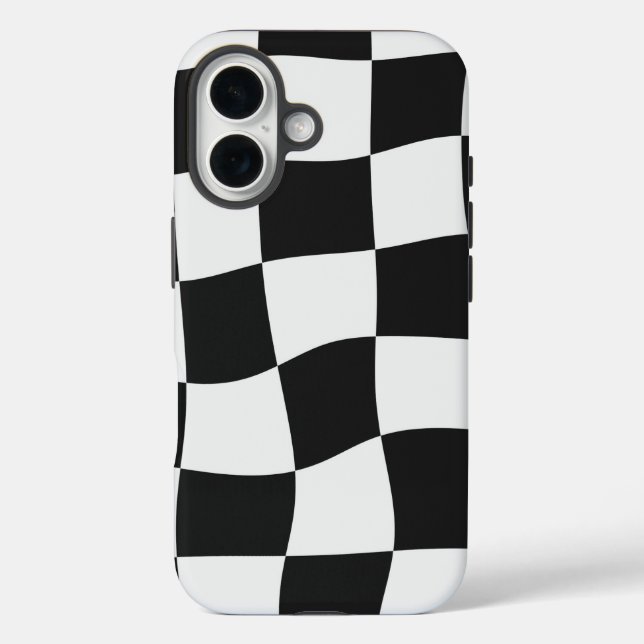 Retro Black & White Checks Warped Chequerboard Case-Mate iPhone Case (Back)