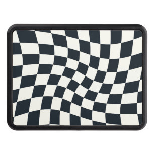 Retro Black White Checks Warped Chequered  Trailer Hitch Cover