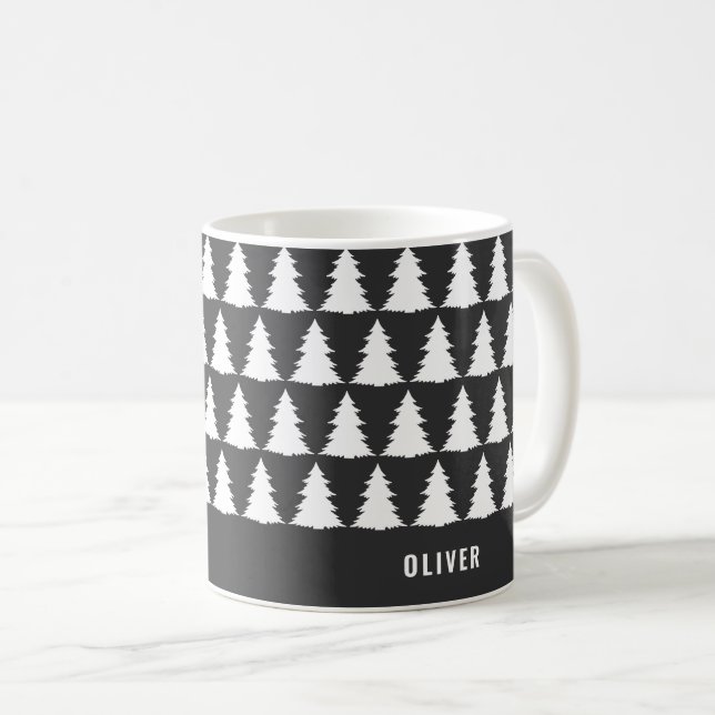 Retro Black White Christmas Modern Minimal Unique Coffee Mug (Front Right)