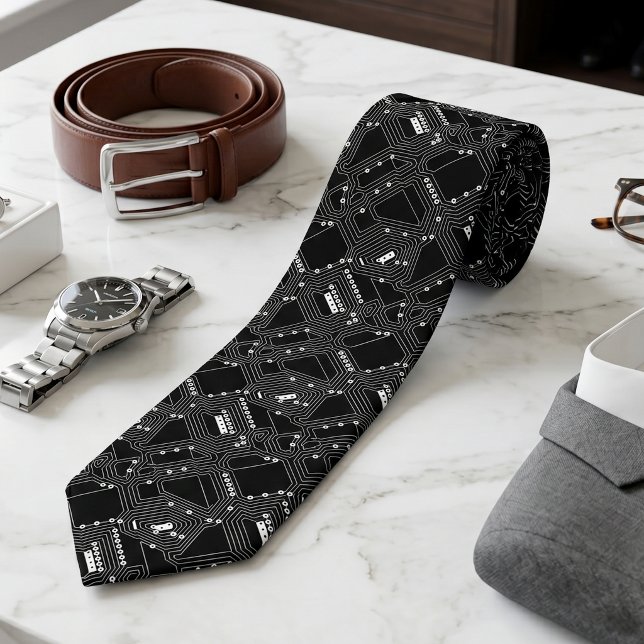 Retro Black White Classic Computer Circuit Board Tie (Creator Uploaded)