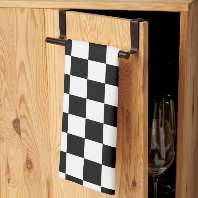Retro Black/White Contrast Chequerboard Pattern Kitchen Towel (Thirds Fold)