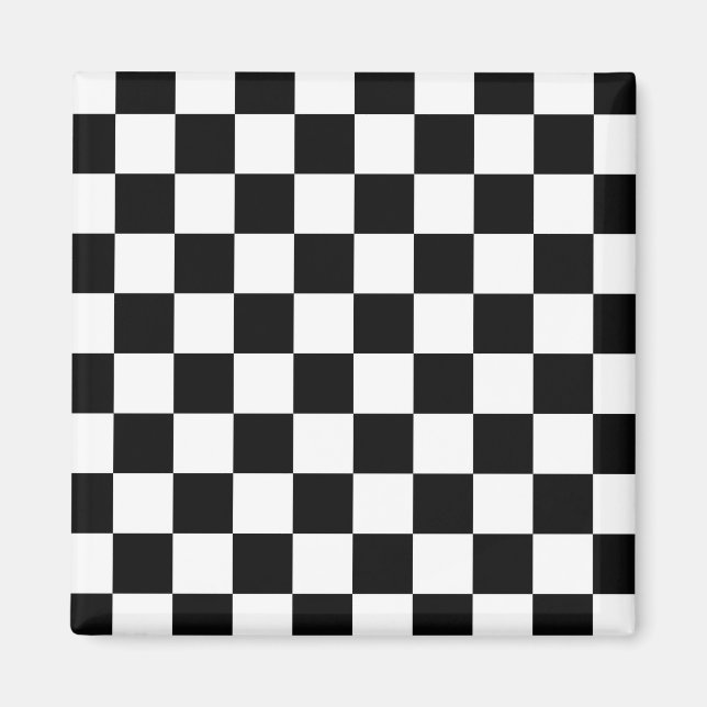 Retro Black/White Contrast Chequerboard Pattern Magnet (Front)