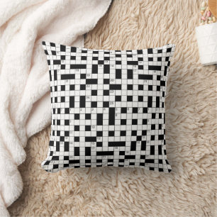 Retro Black White Crossword Puzzle Pattern Throw Pillow