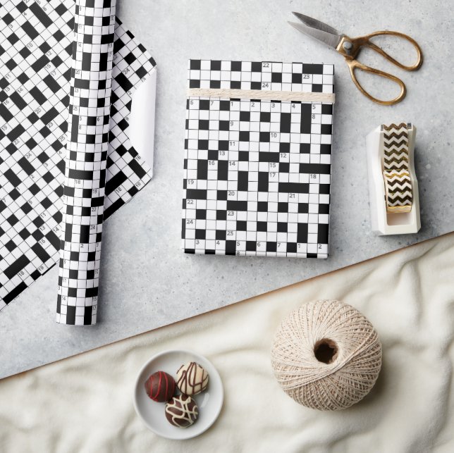 Retro Black White Crossword Puzzle Pattern Wrapping Paper (Crafts)