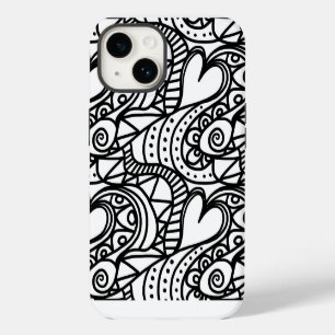Retro Black White Doodle Pattern Case-Mate iPhone 14 Case