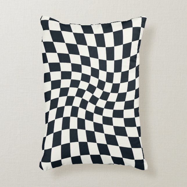 Retro Black White Dorm Warped Check Chequered   Accent Pillow (Front(Vertical))