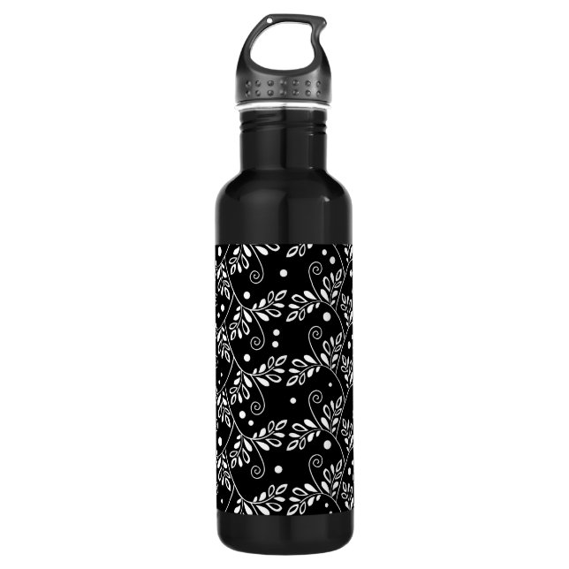 Retro black white floral 710 ml water bottle (Front)