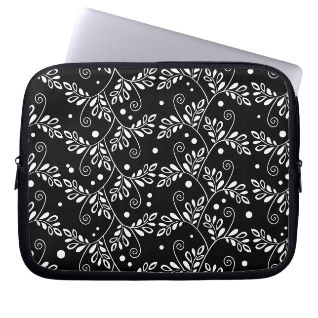 Retro black white floral Laptop Sleeve (Front)