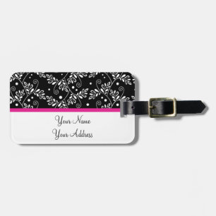 Retro black white floral Luggage Tag