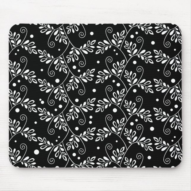 Retro black white floral mousepad (Front)