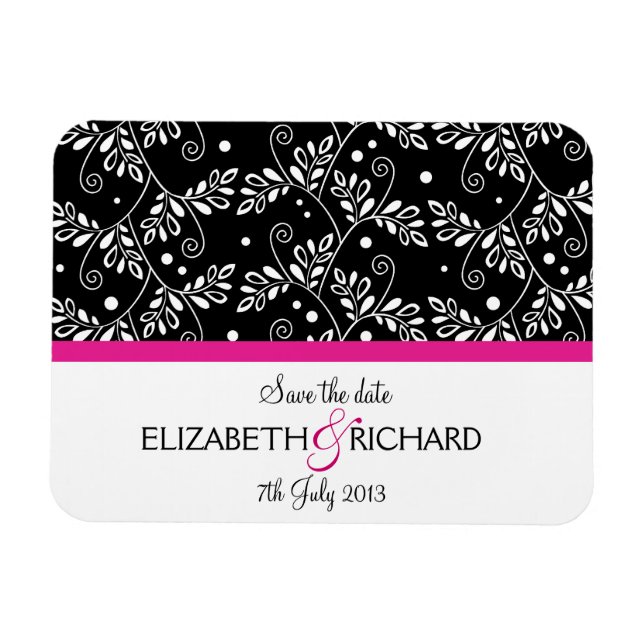 Retro black white floral 'Save the date' Magnet (Horizontal)