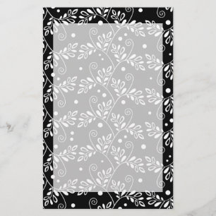 Retro black white floral Stationery