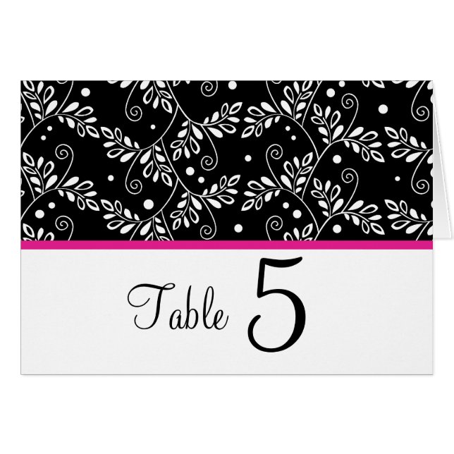 Retro black white floral Table Number Card (Front Horizontal)