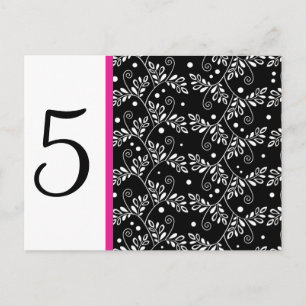 Retro black white floral Table Number Postcard