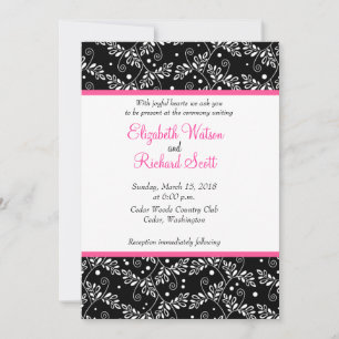 Retro black white floral wedding invitation