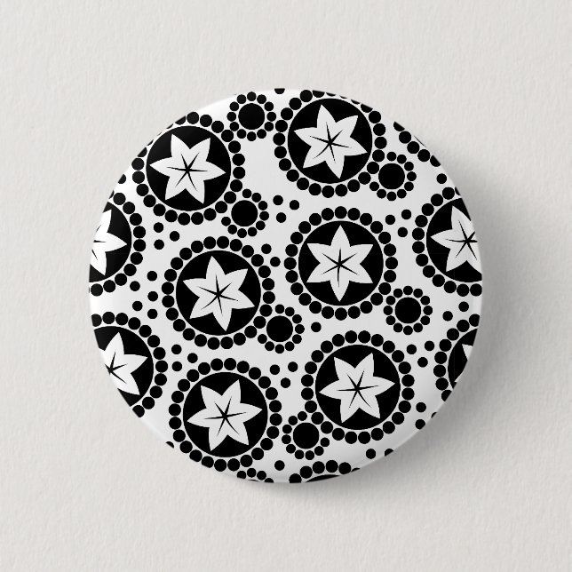 Retro Black White Flower Dot Geometric Pattern 2 Inch Round Button (Front)