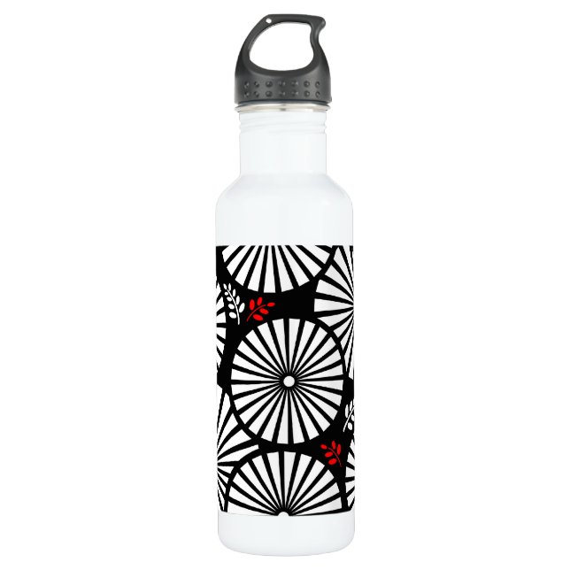 Retro black white flowers 710 ml water bottle (Front)