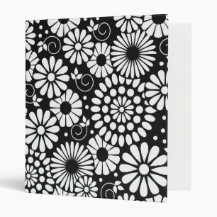 Retro black white flowers Binder