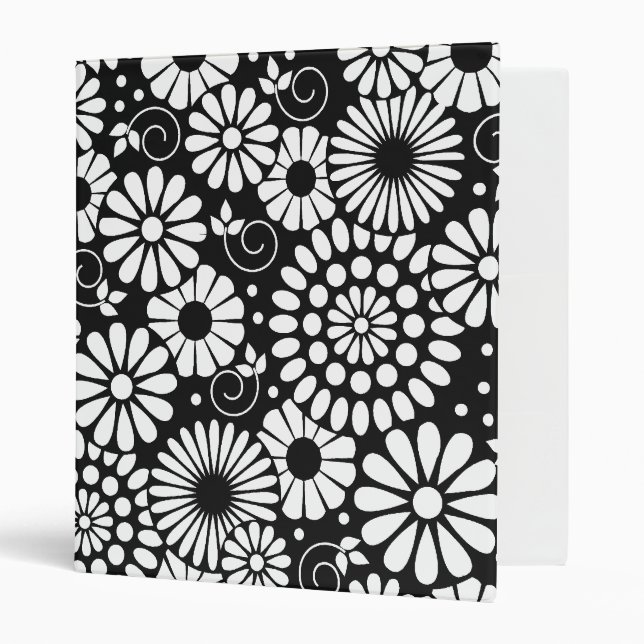 Retro black white flowers Binder (Front/Inside)