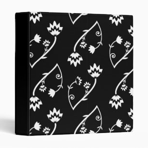 Retro black white flowers Binder