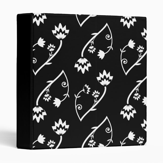 Retro black white flowers Binder (Front/Spine)