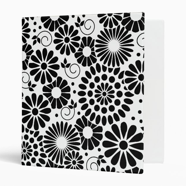 Retro black white flowers Binder (Front/Inside)