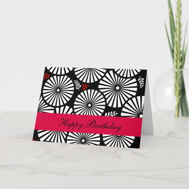 Retro black white flowers Birthday Card (Front)
