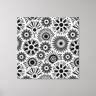 Retro black white flowers Canvas