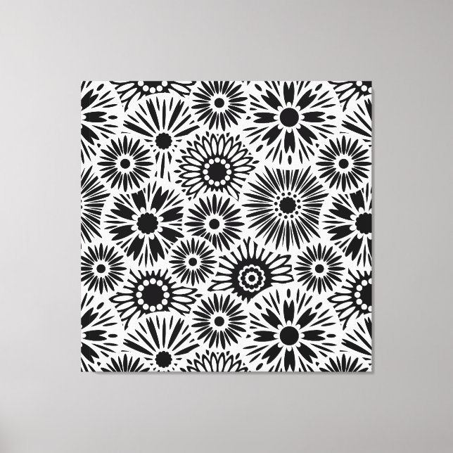 Retro black white flowers Canvas (Front)