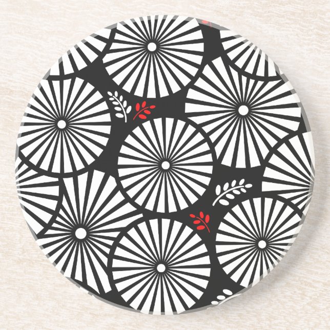 Retro black white flowers coaster (Front)