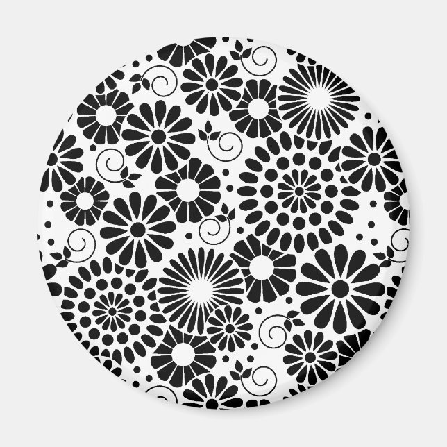 Retro black white flowers iPhone magnet (Front)
