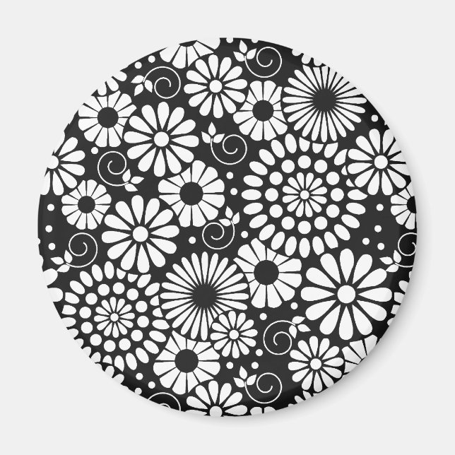 Retro black white flowers iPhone magnet (Front)
