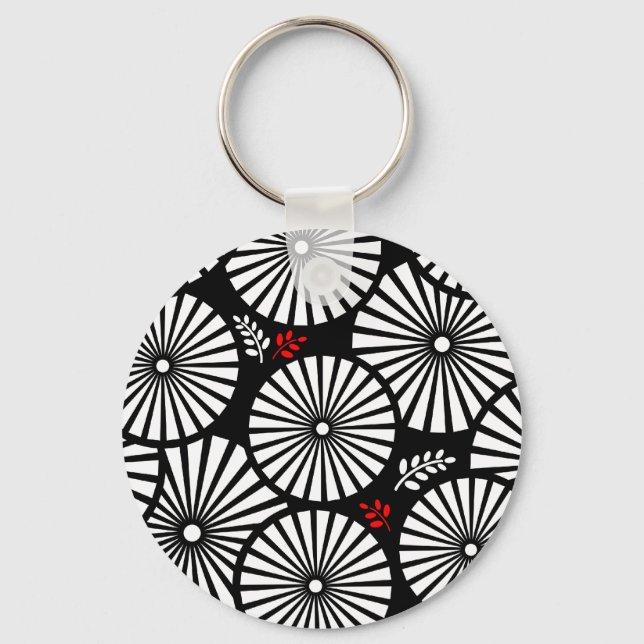 Retro black white flowers Keychain (Front)