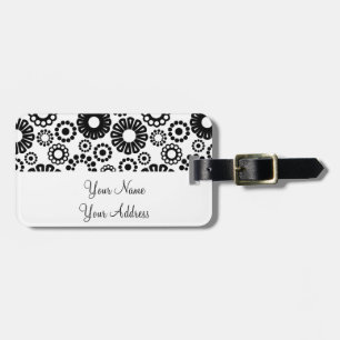 Retro black white flowers Luggage Tag