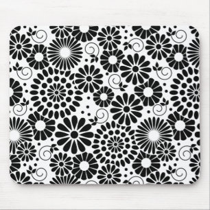 Retro black white flowers mousepad