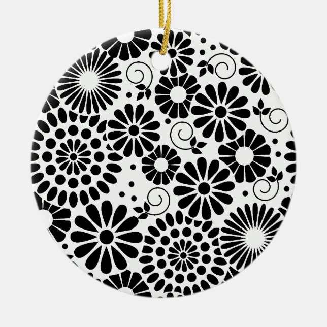 Retro black white flowers Ornament (Front)