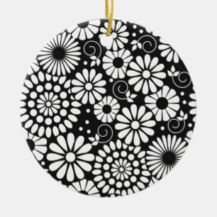 Retro black white flowers Ornament