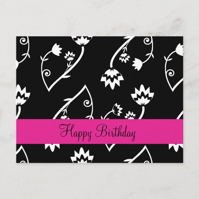Retro black white flowers Postcard (Front)