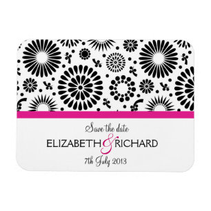 Retro black white flowers 'Save the date' Magnet