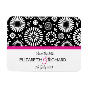 Retro black white flowers 'Save the date' Magnet
