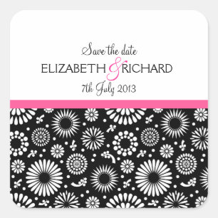 Retro black white flowers 'Save the Date' Sticker