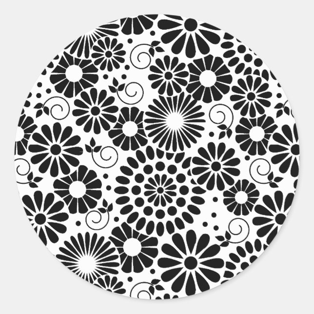 Retro black white flowers Sticker (Front)