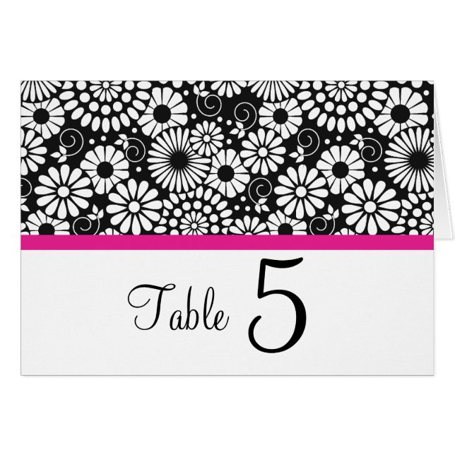 Retro black white flowers Table Number Card (Front Horizontal)