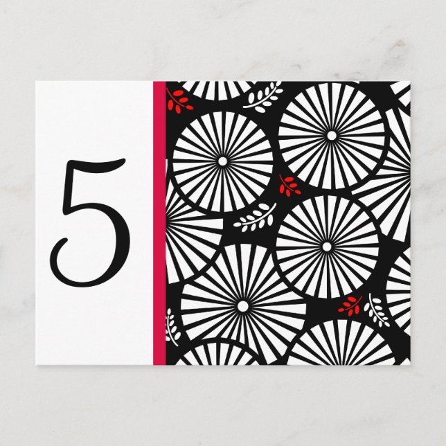 Retro black white flowers Table Number Postcard (Front)