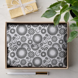 Retro black white flowers Tie Tissue Paper